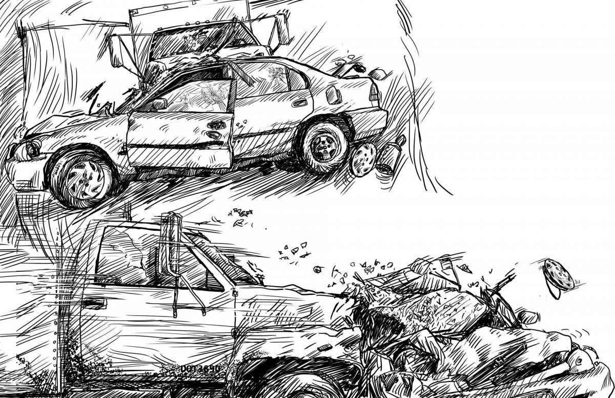 Adorable wrecked car coloring page