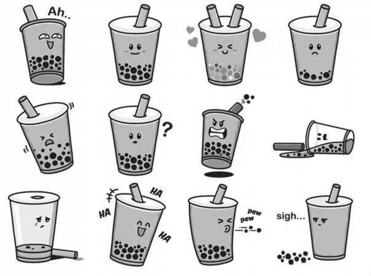 Soothing bubble tea coloring page