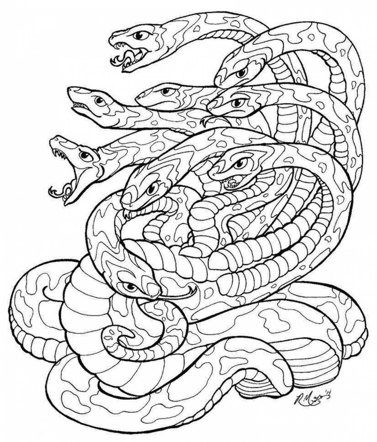 Подробная раскраска змея антистресс