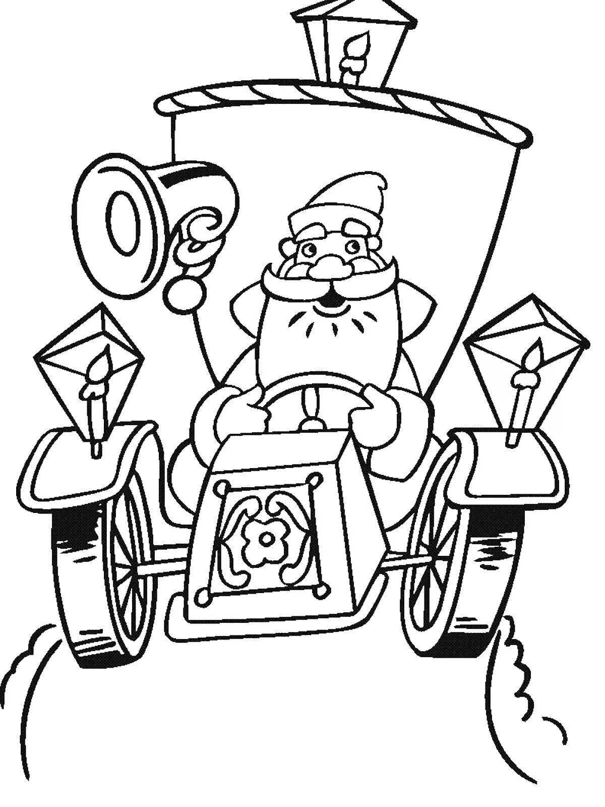 Coloring page festive christmas car