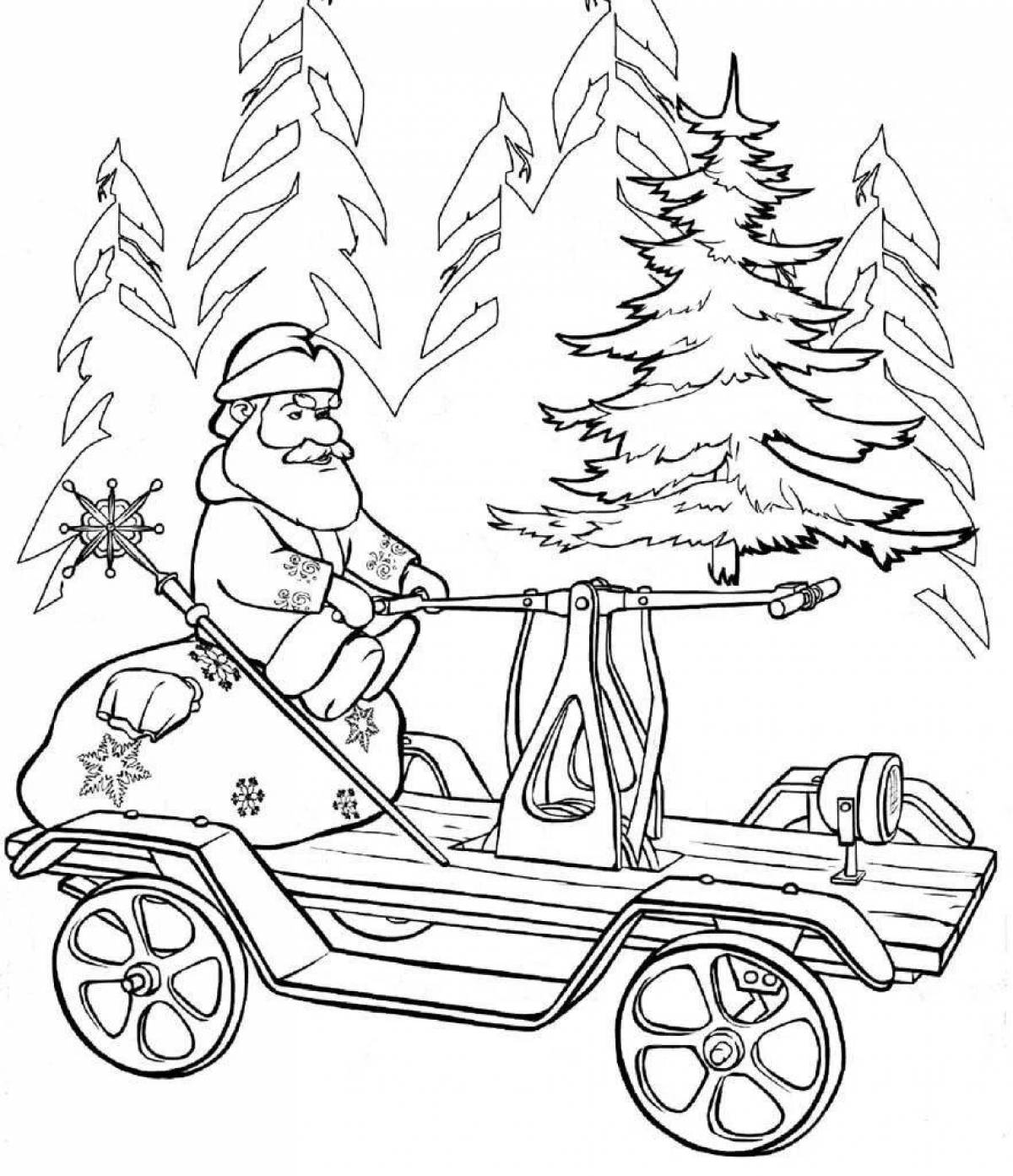 Glitter Christmas car coloring page