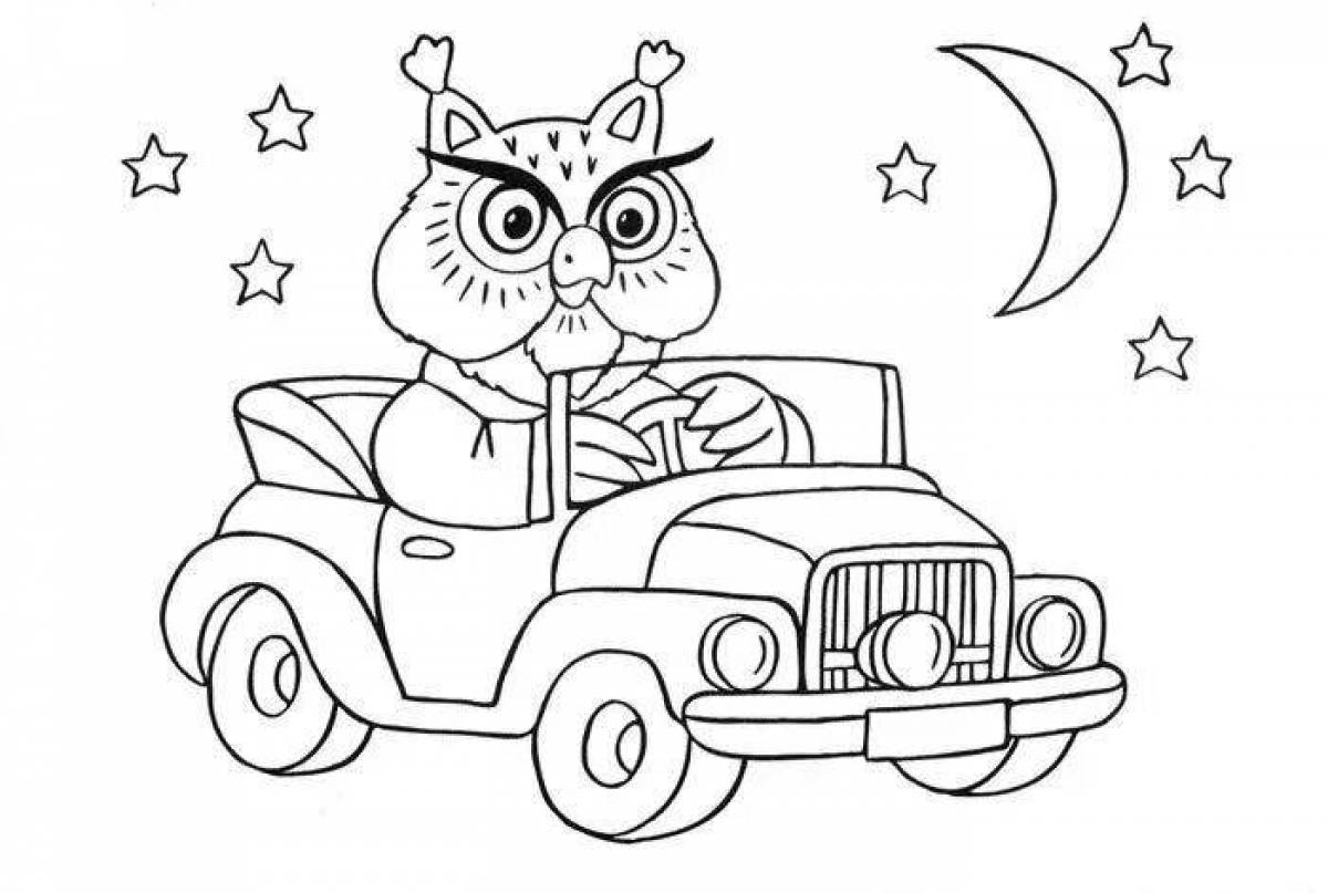 Glowing christmas car coloring page