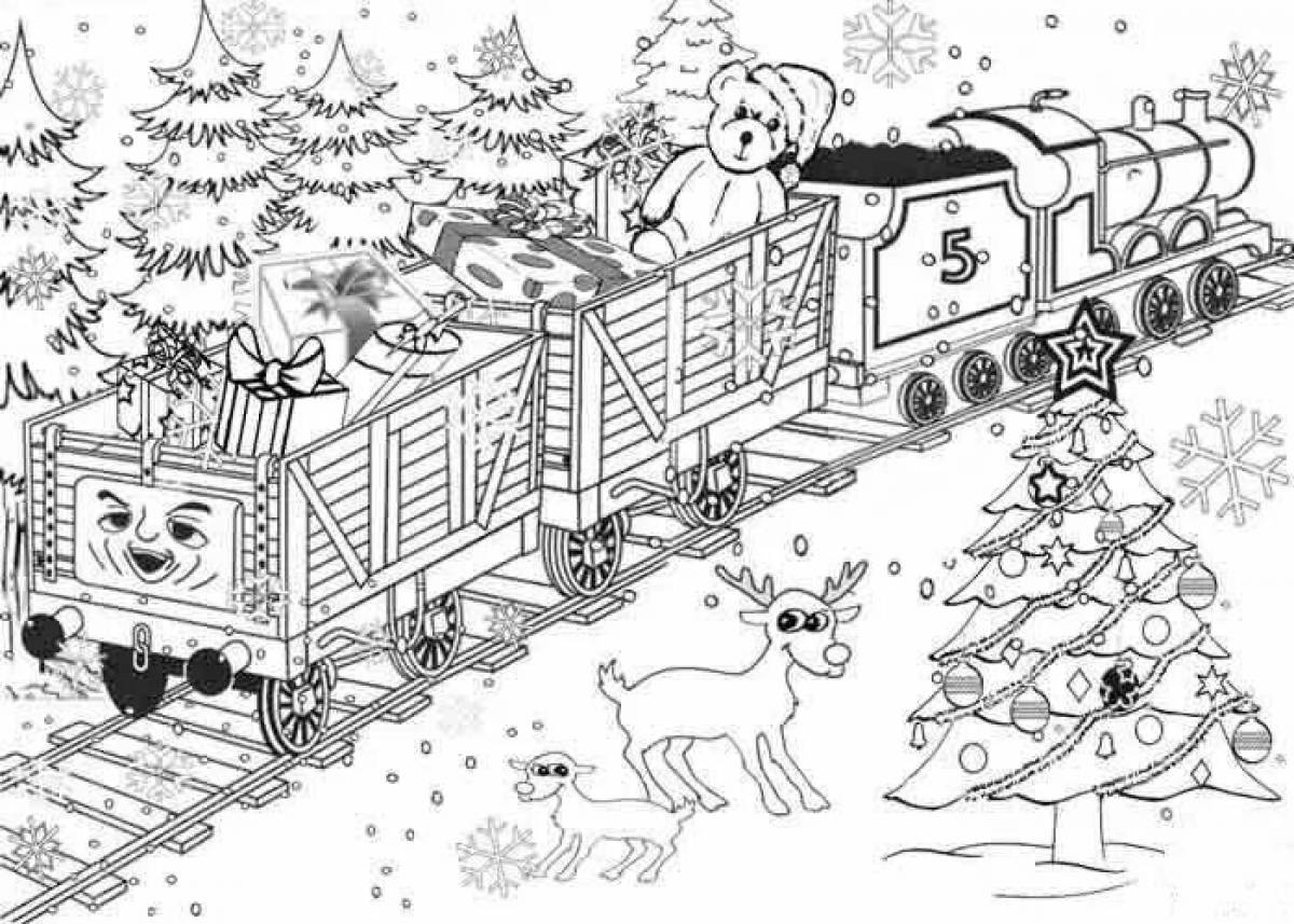 Dreamy Christmas car coloring page