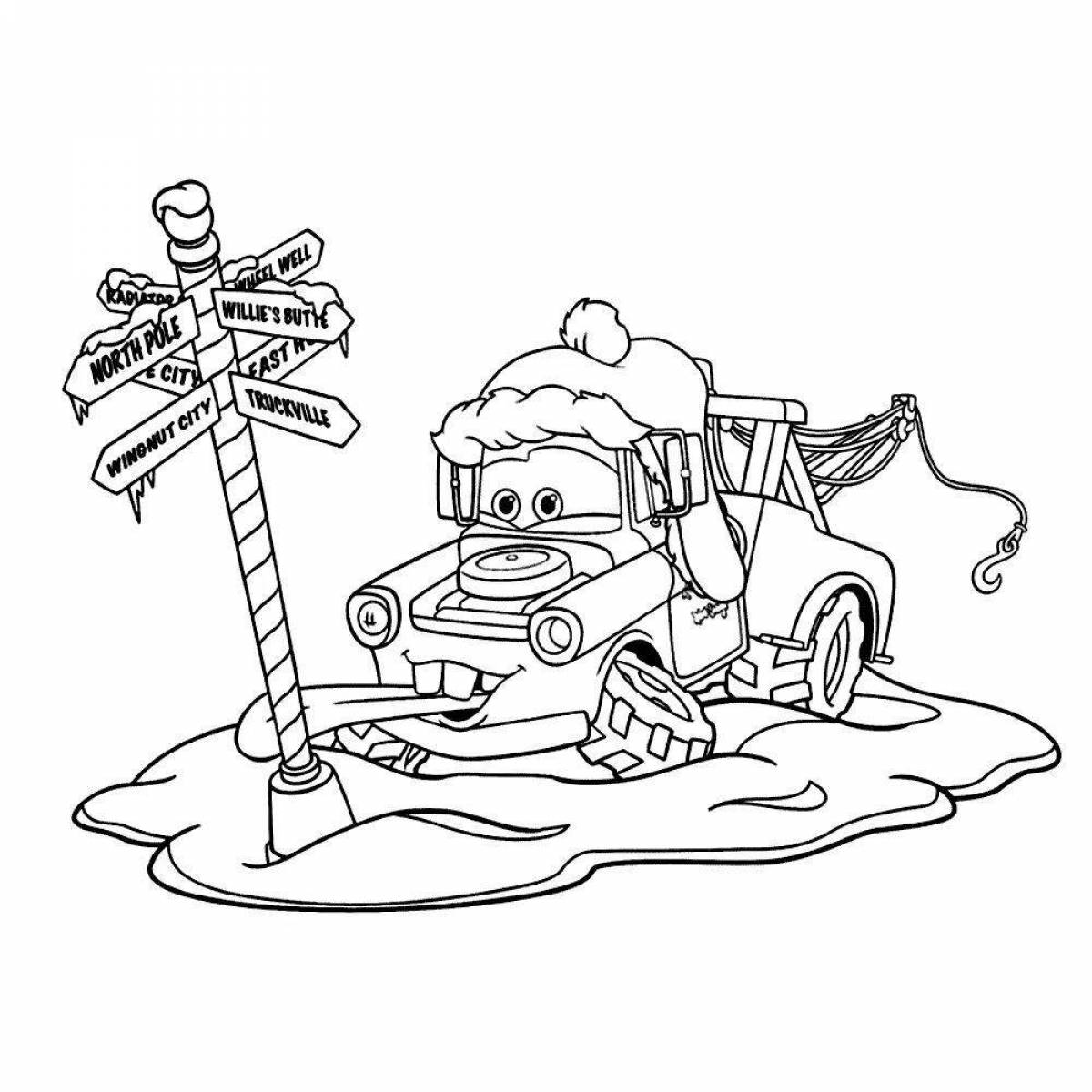 Adorable Christmas car coloring page