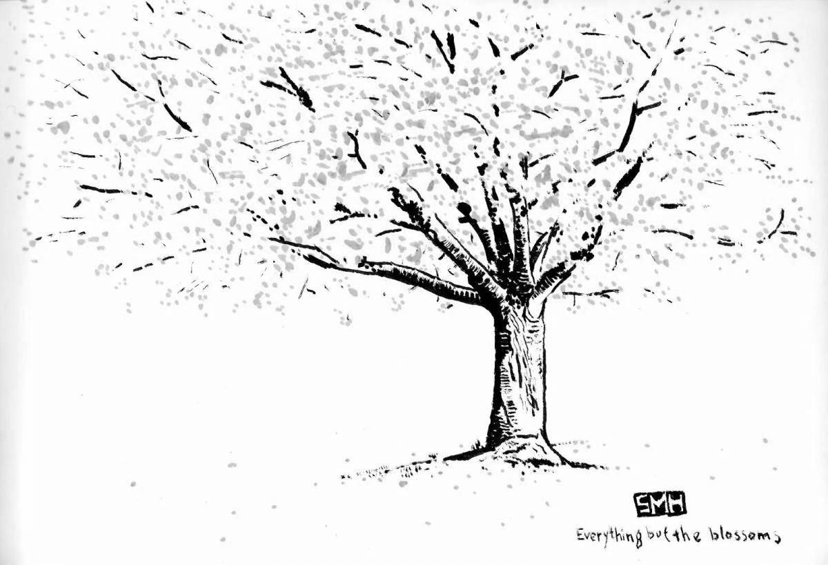 Раскраска яркое дерево сакуры