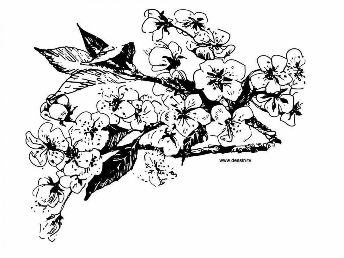 Playful sakura tree coloring page