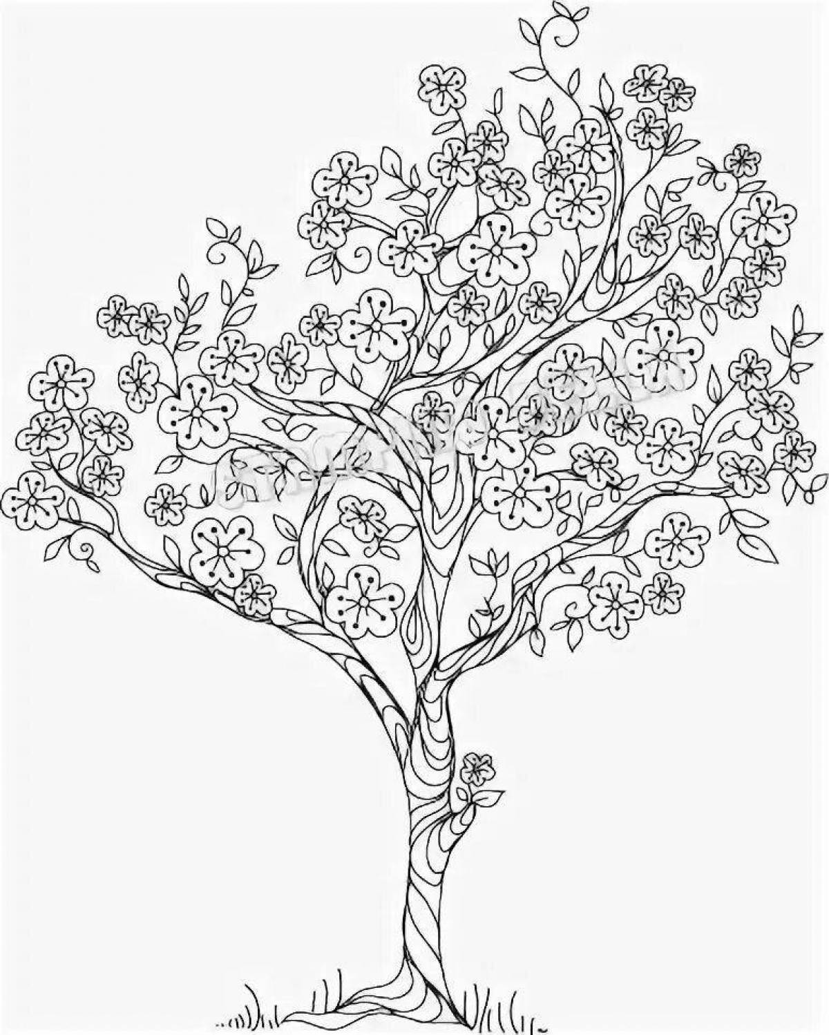 Раскраска радостное дерево сакуры