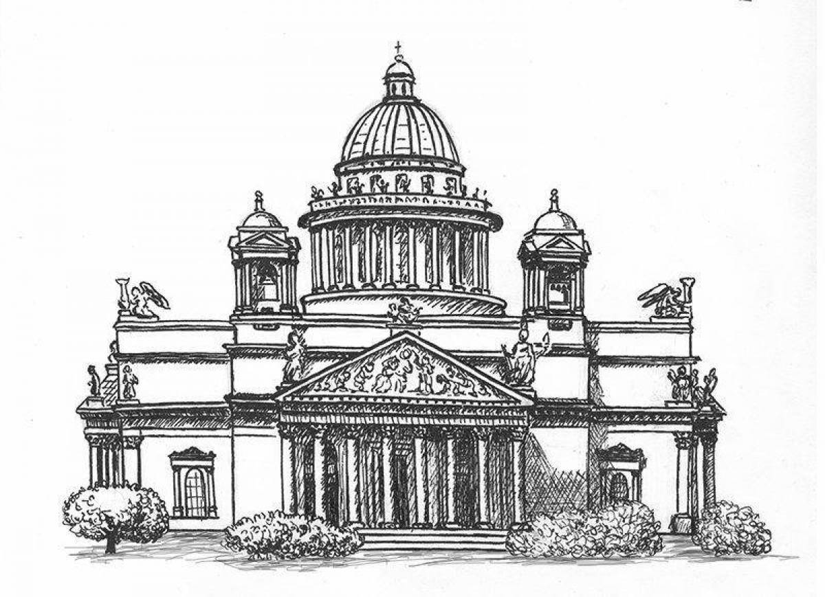 Coloring page majestic St. Isaac's Cathedral