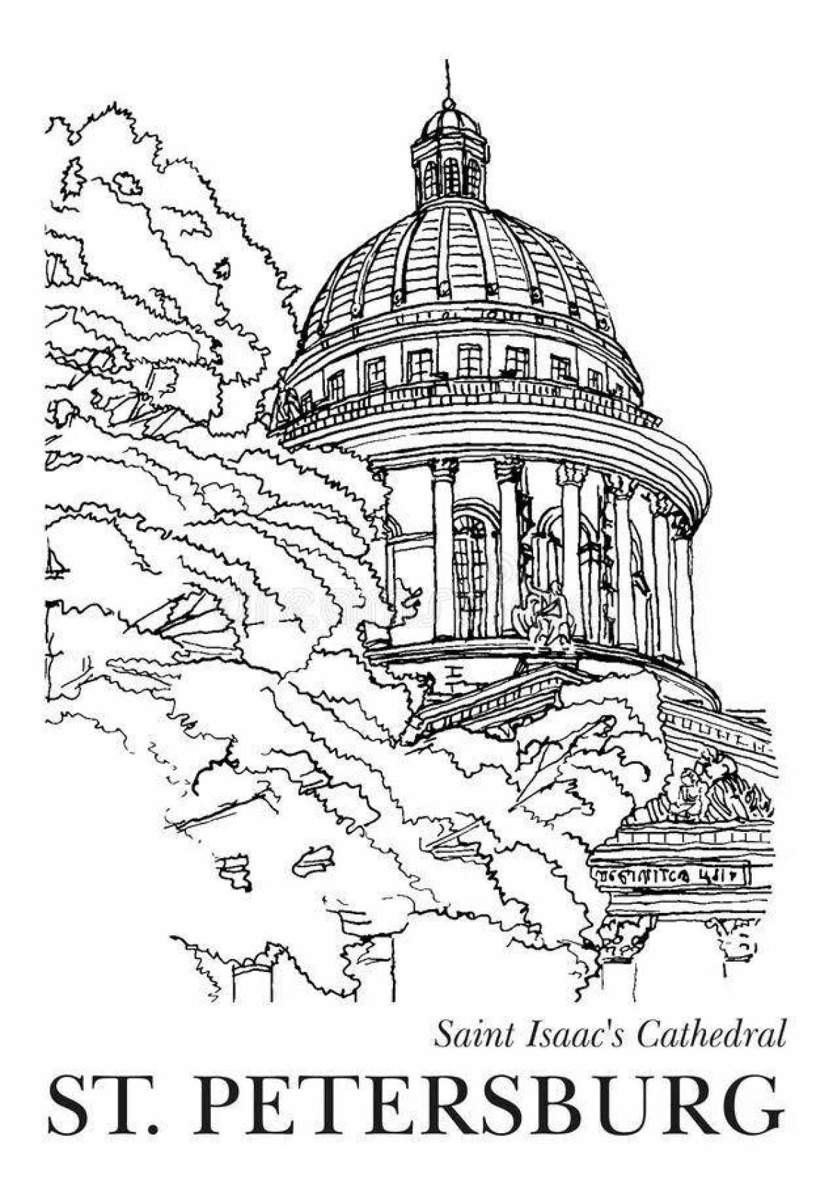 Coloring page glowing St. Isaac's Cathedral