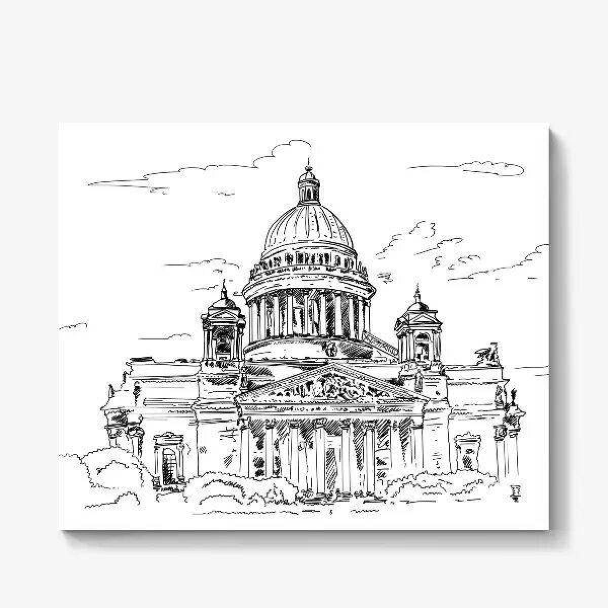 Coloring page St. Isaac's Cathedral with illumination
