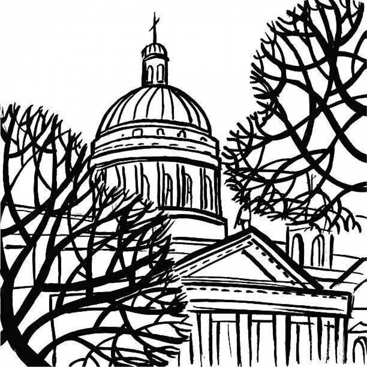 The majestically illuminated St. Isaac's Cathedral coloring book