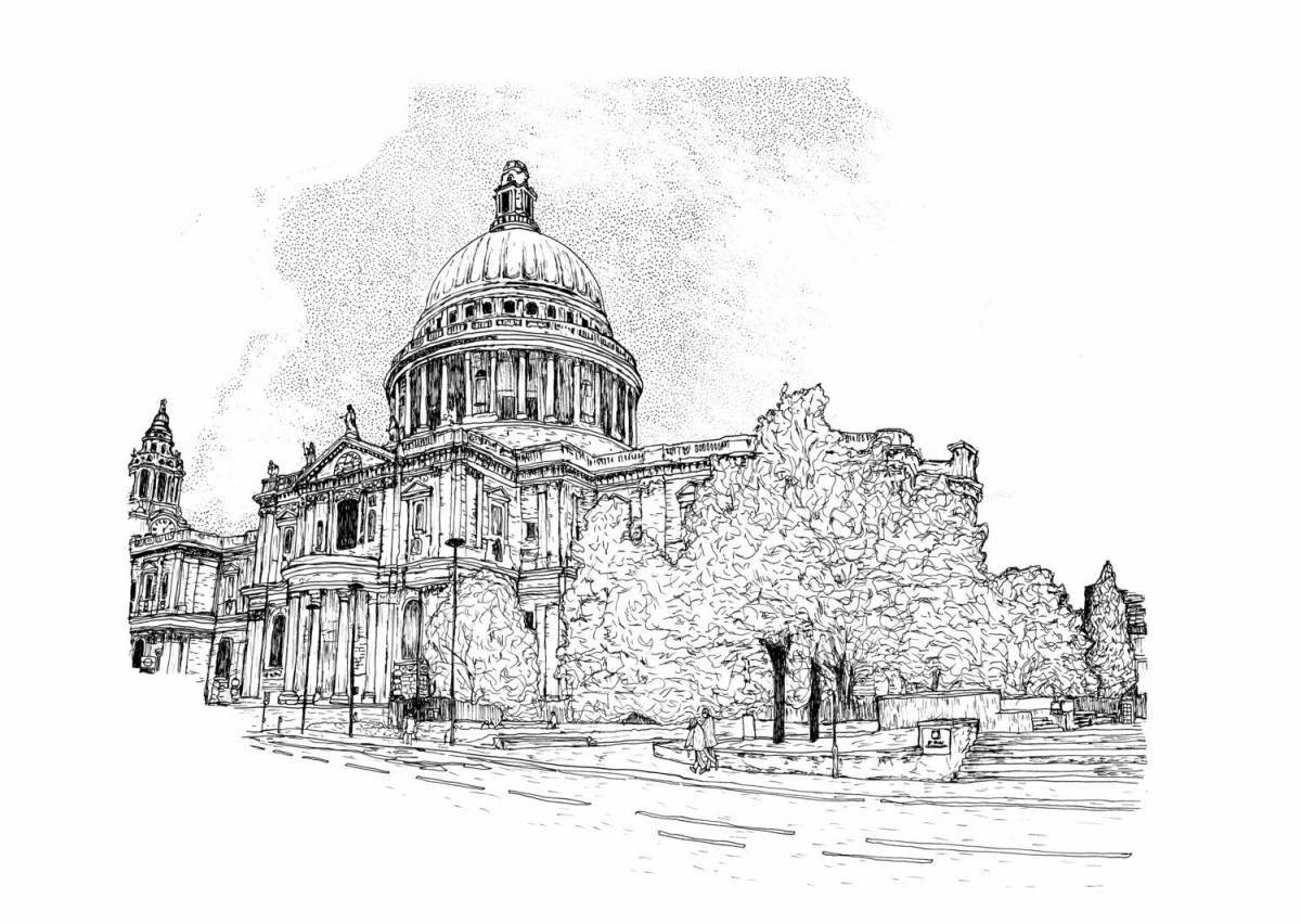 Brightly illuminated St. Isaac's Cathedral coloring book