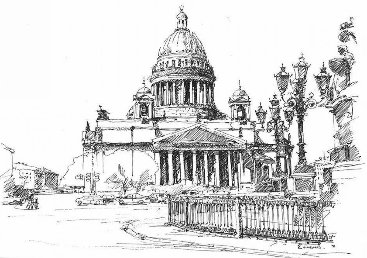 The magnificently lit St. Isaac's Cathedral coloring book
