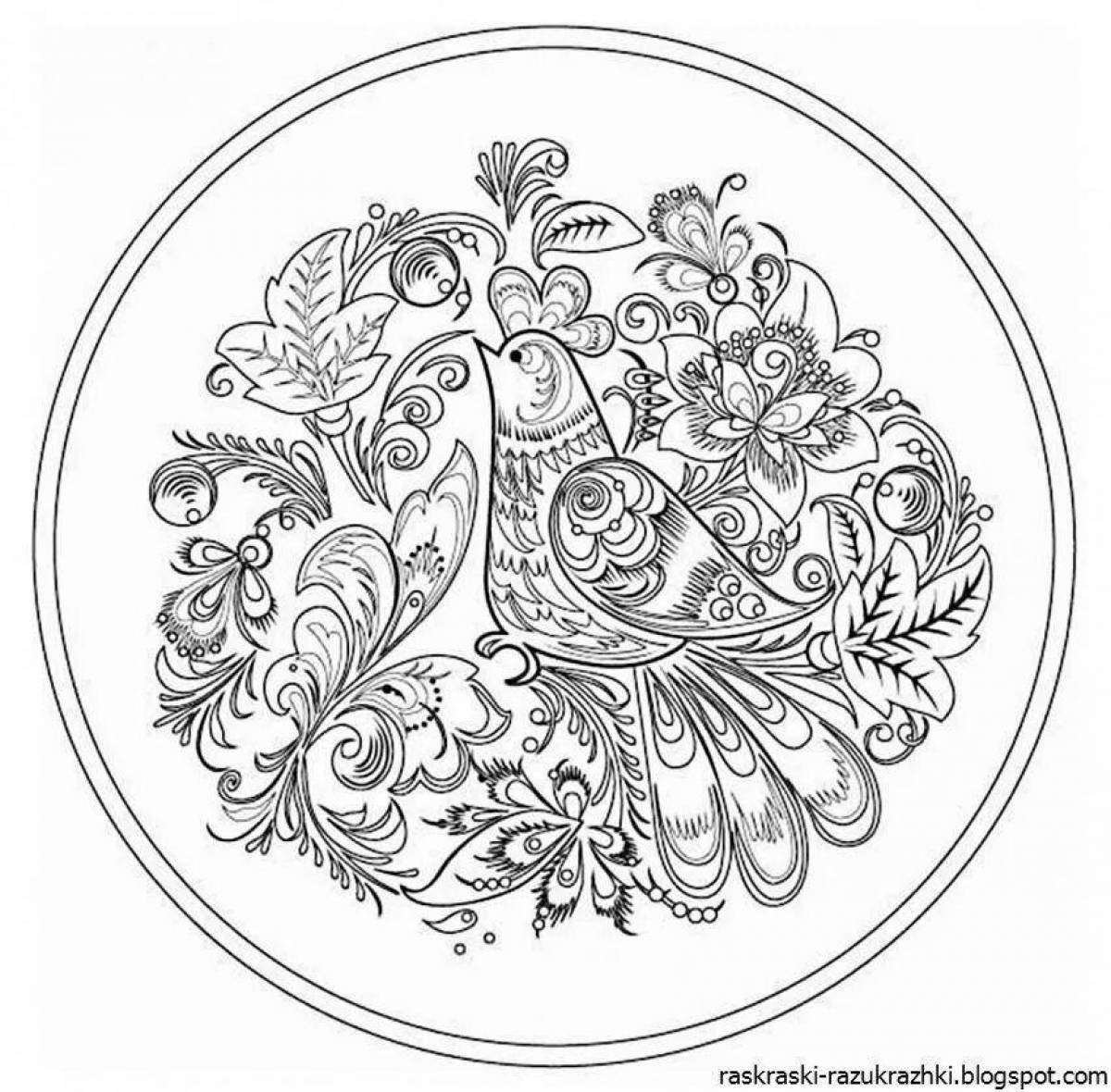Coloring exquisite Khokhloma plate