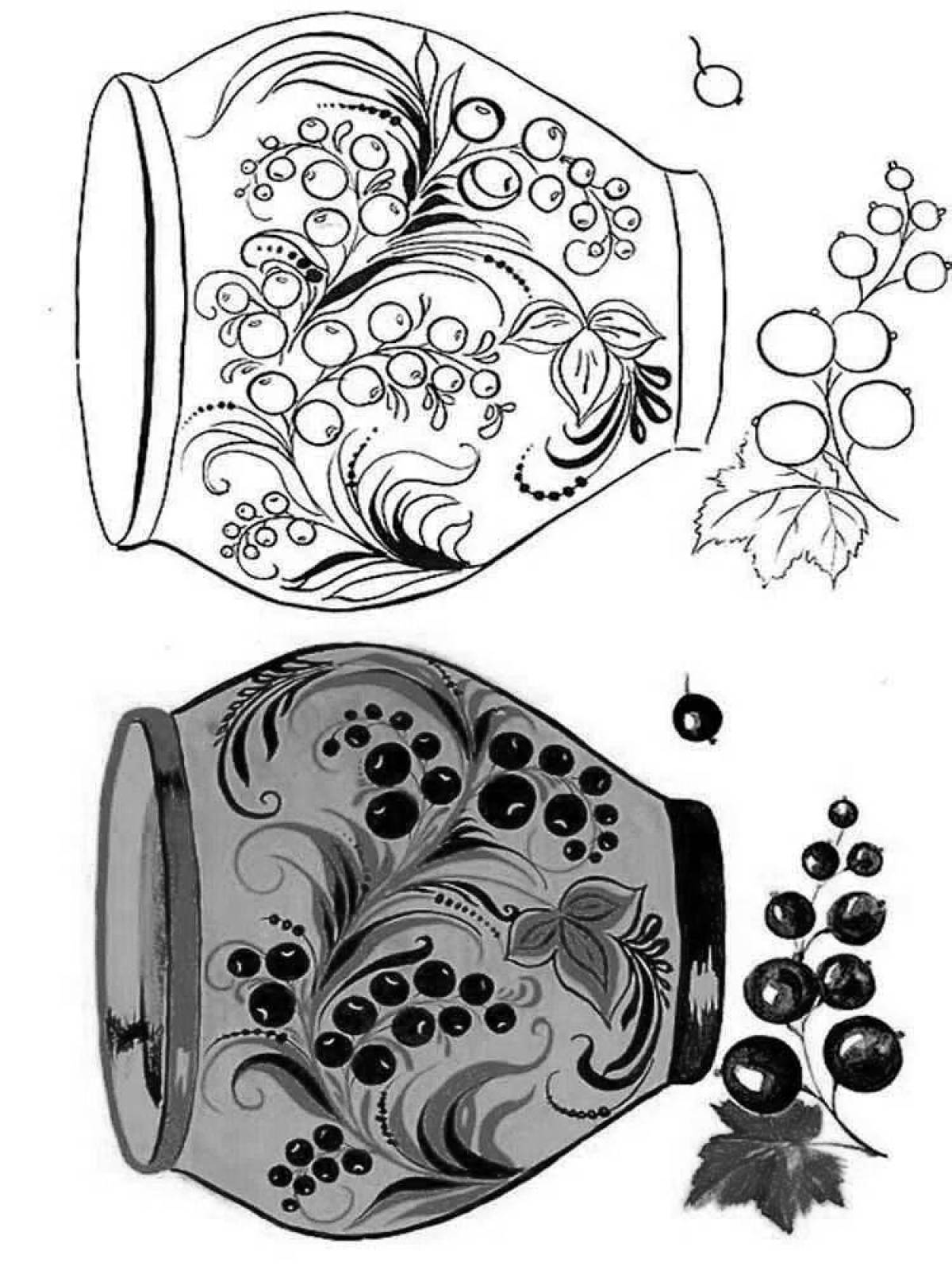 Coloring book captivating Khokhloma plate