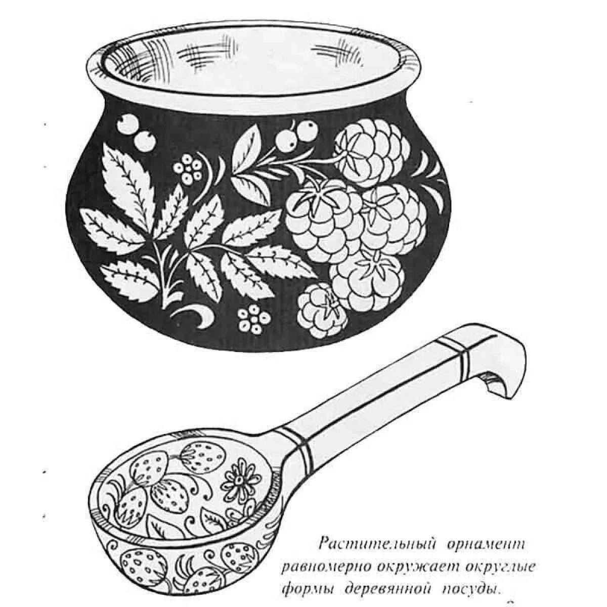 Coloring page sweet Khokhloma plate