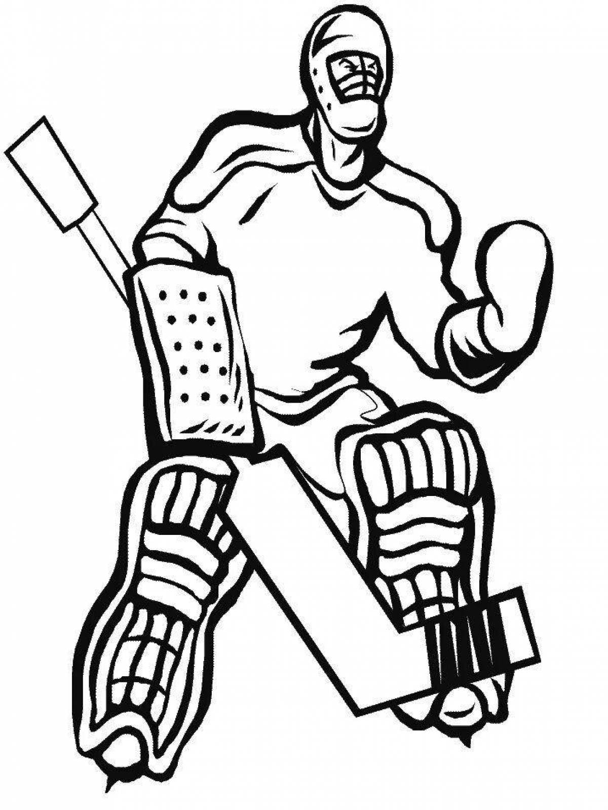 Coloring page of a fascinating hockey goalie