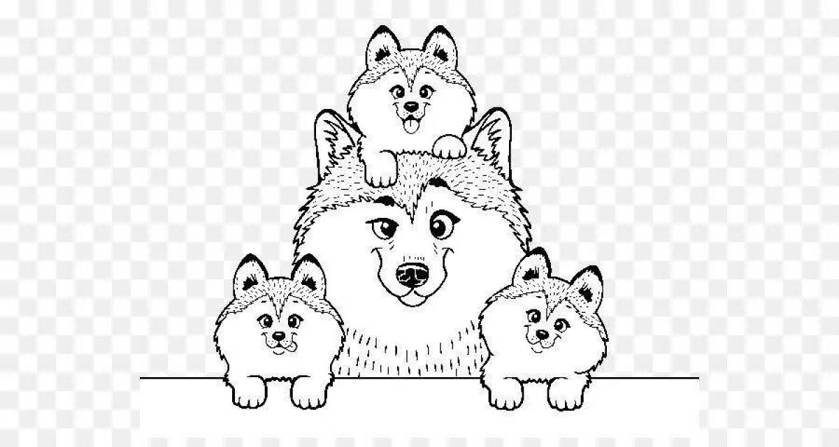 Coloring page inquisitive husky puppy