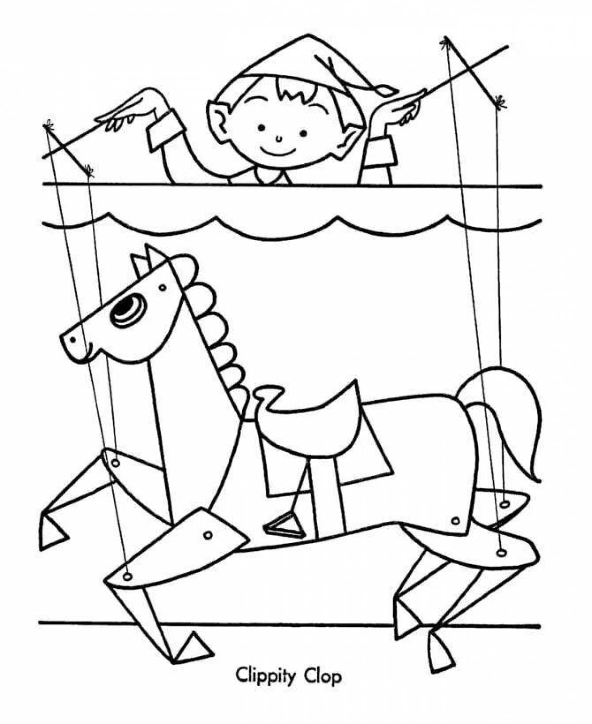 Puppet theater coloring page with color content