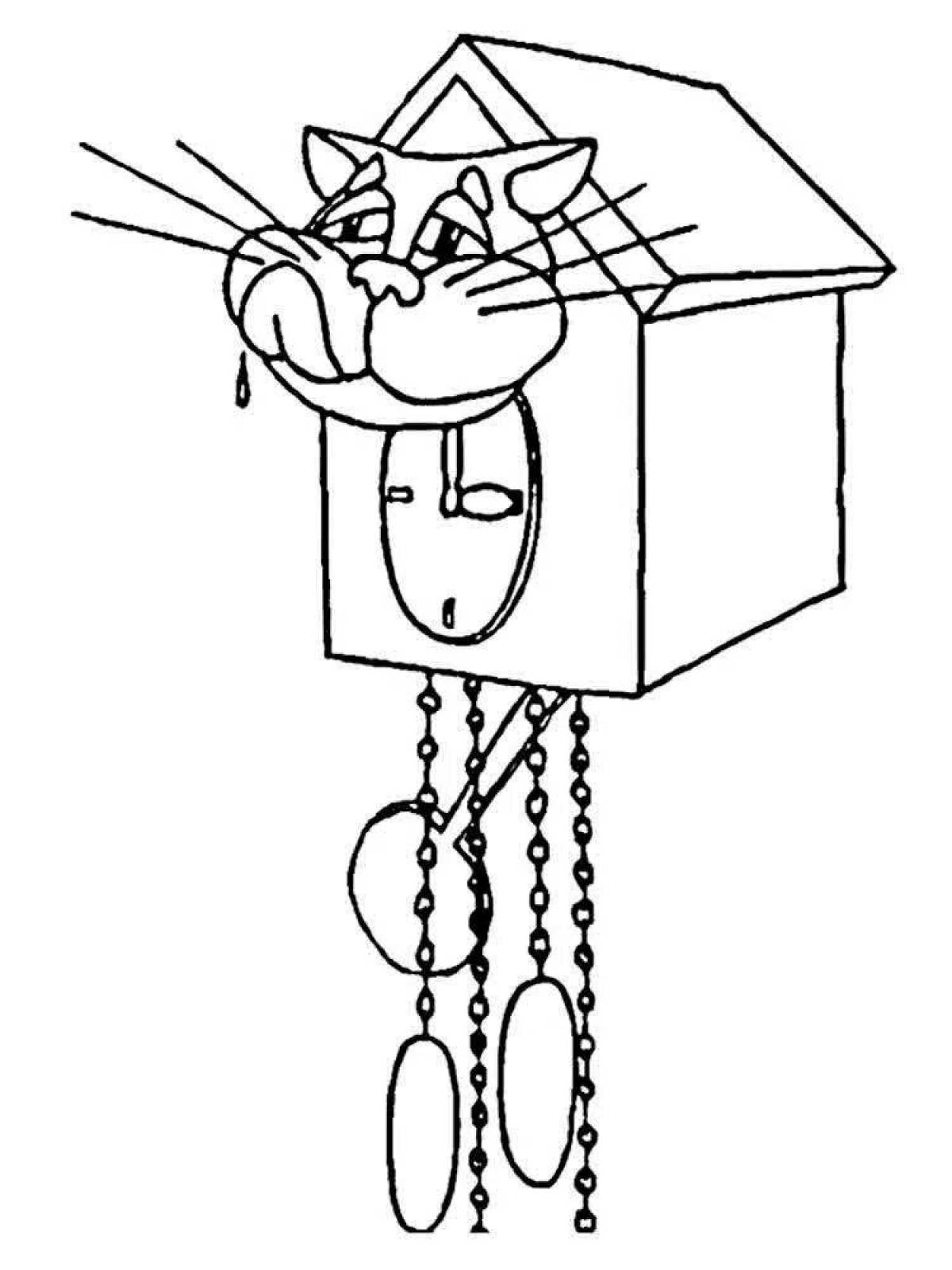 Playful cuckoo clock coloring page