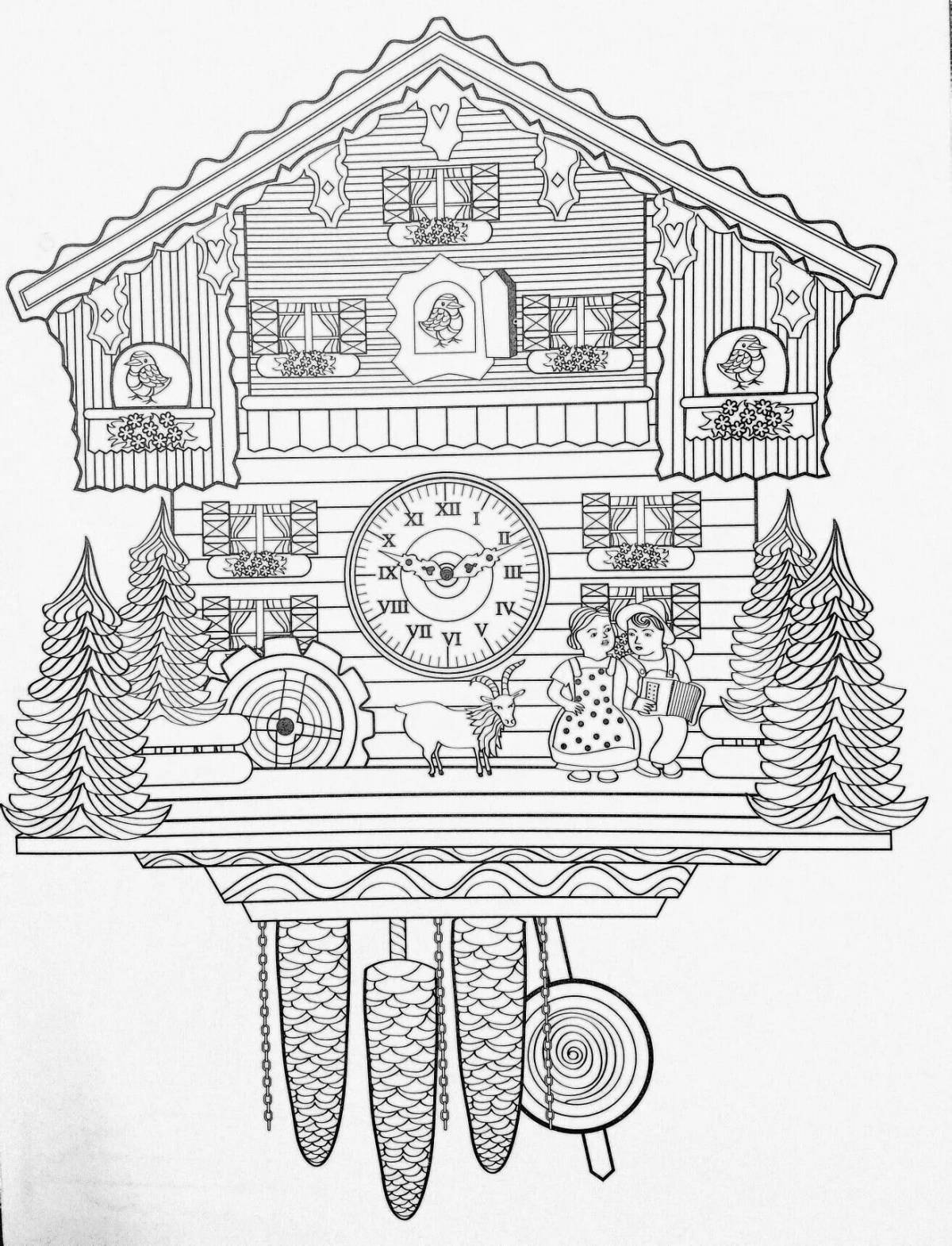 Gorgeous cuckoo clock coloring book