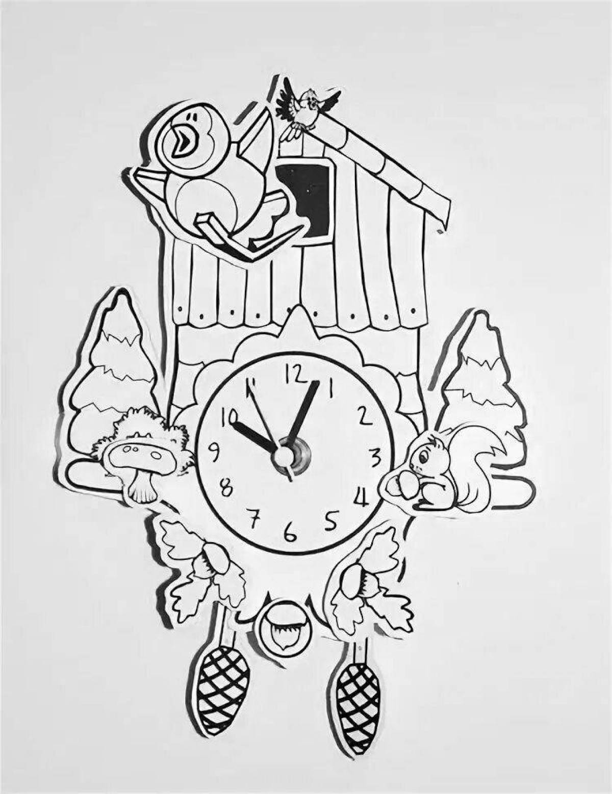 Раскраска сияющие часы с кукушкой
