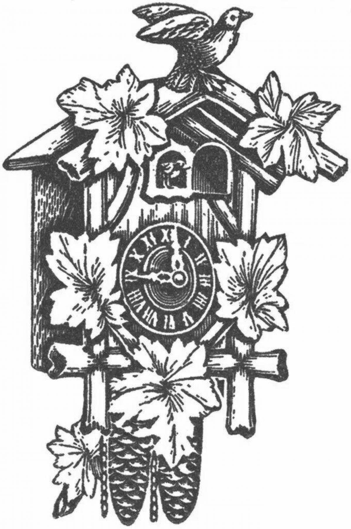 Раскраска ностальгические часы с кукушкой
