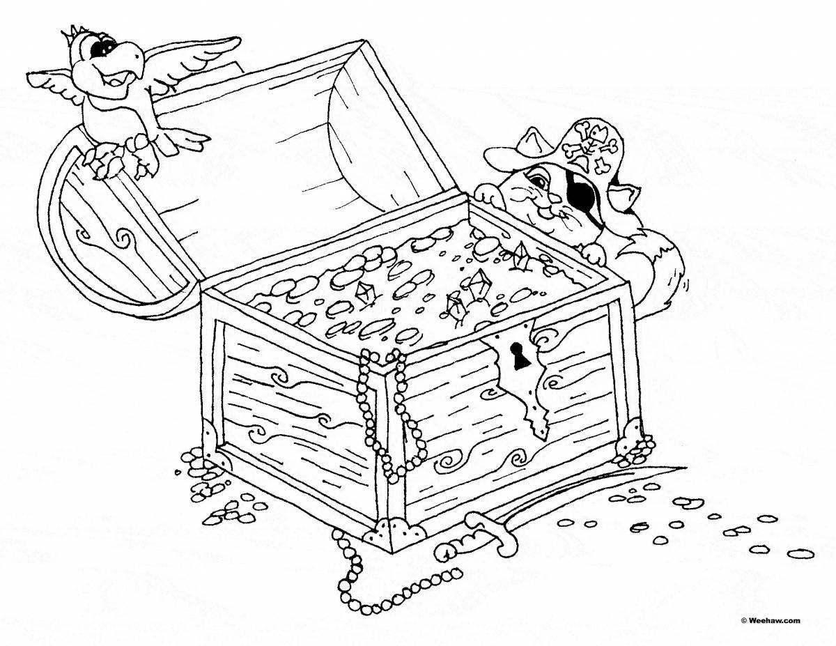 Colorful treasure chest coloring page