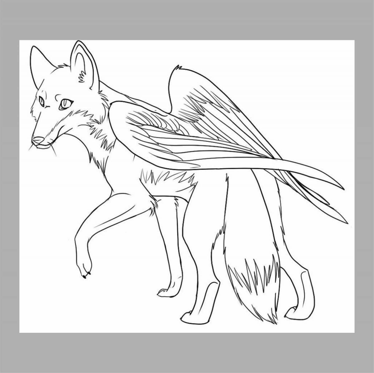 Страшная раскраска волк с крыльями