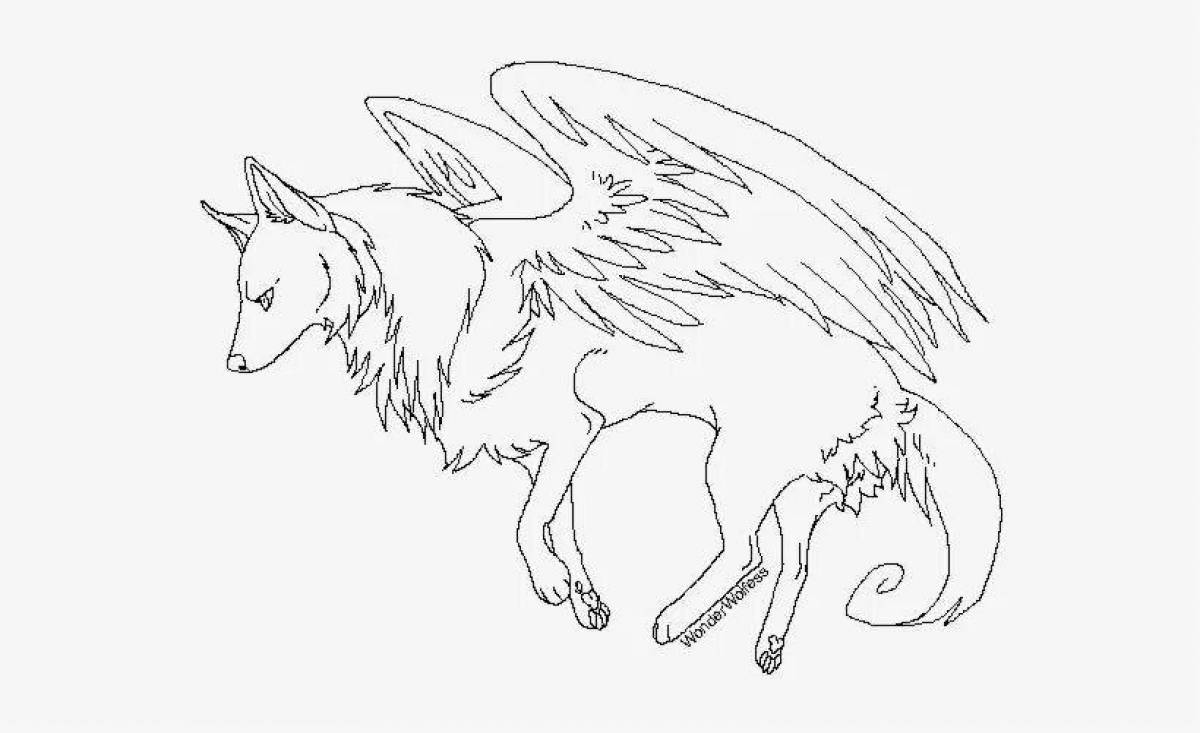 Royal coloring wolf with wings