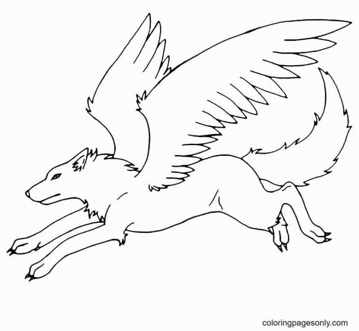 Gorgeous wolf coloring book with wings