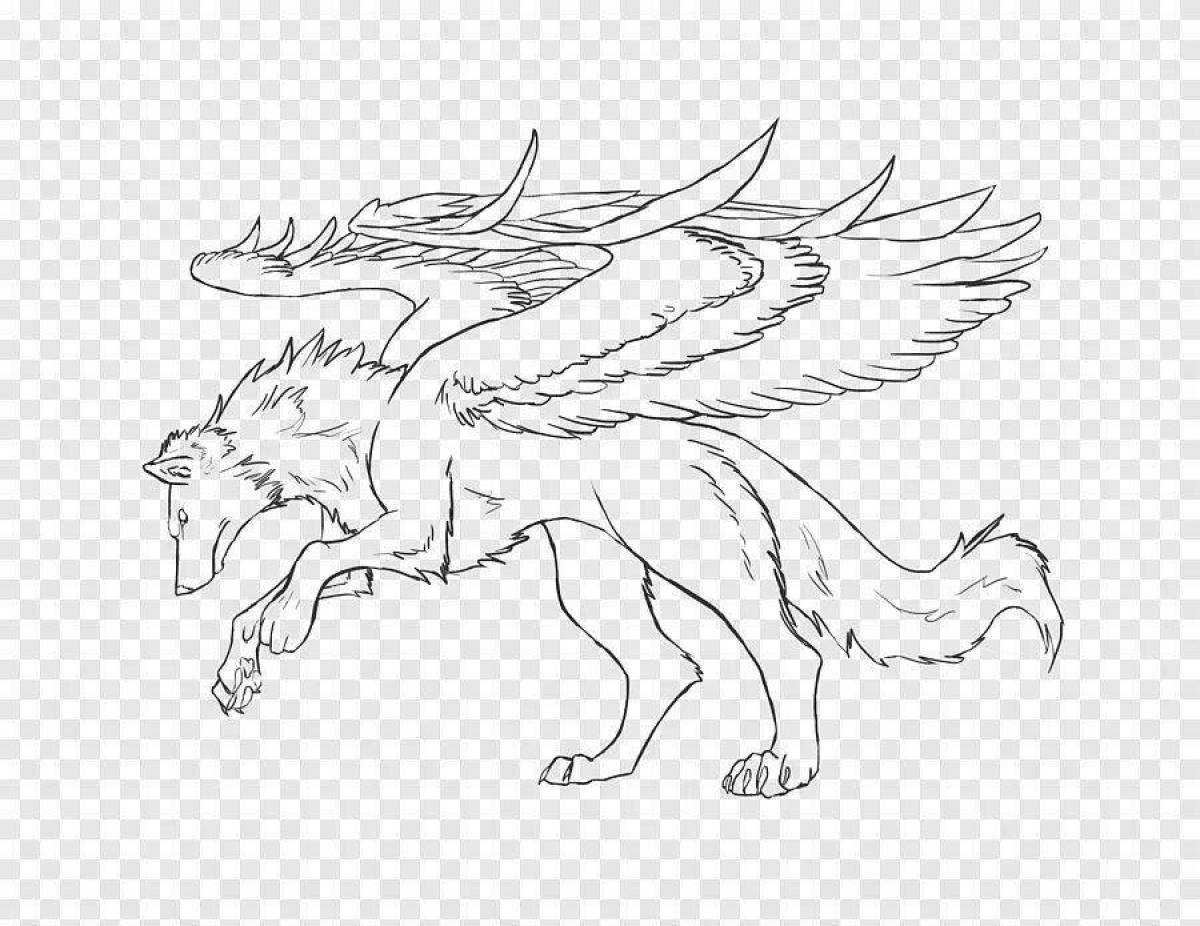 Wolf with wings large coloring book