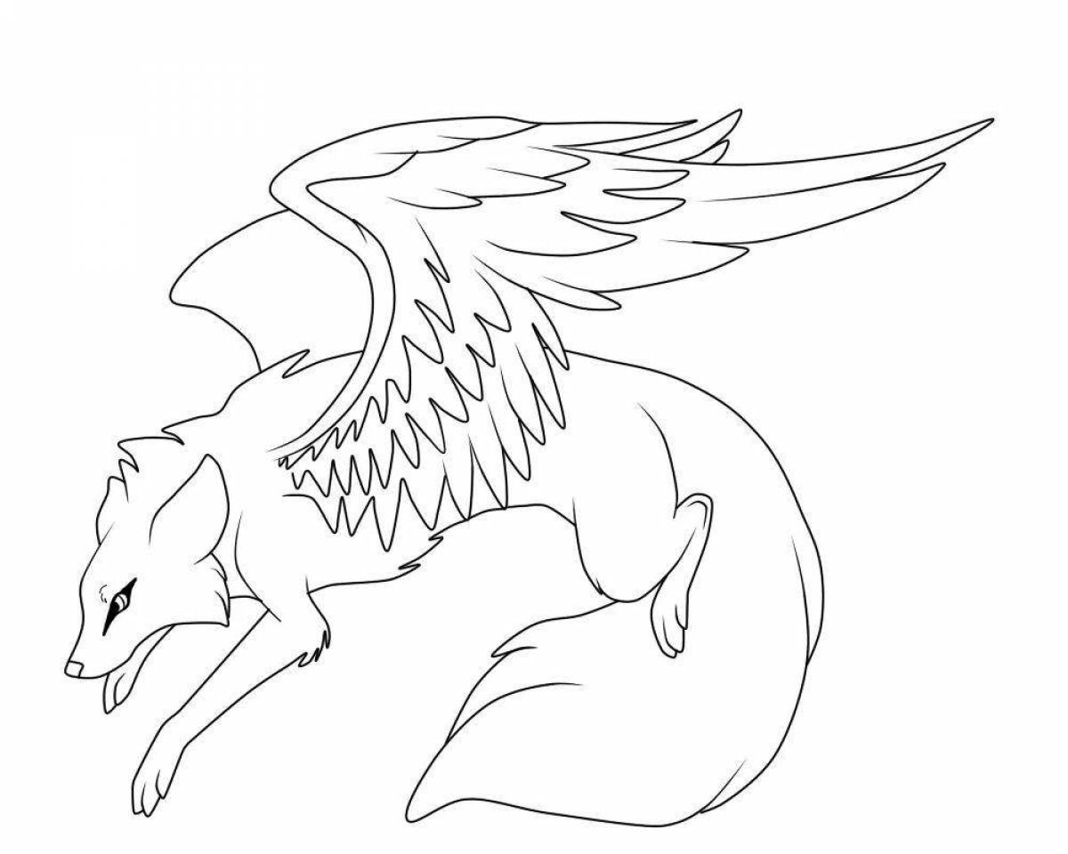 Fabulous coloring book wolf with wings