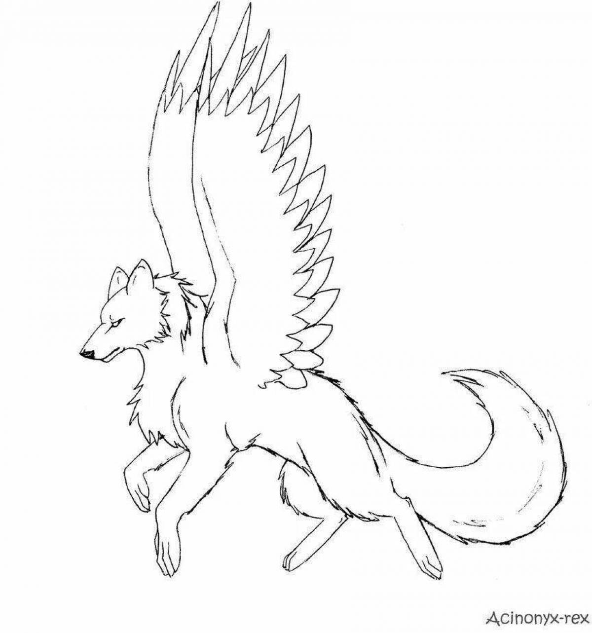 Изысканная раскраска волк с крыльями