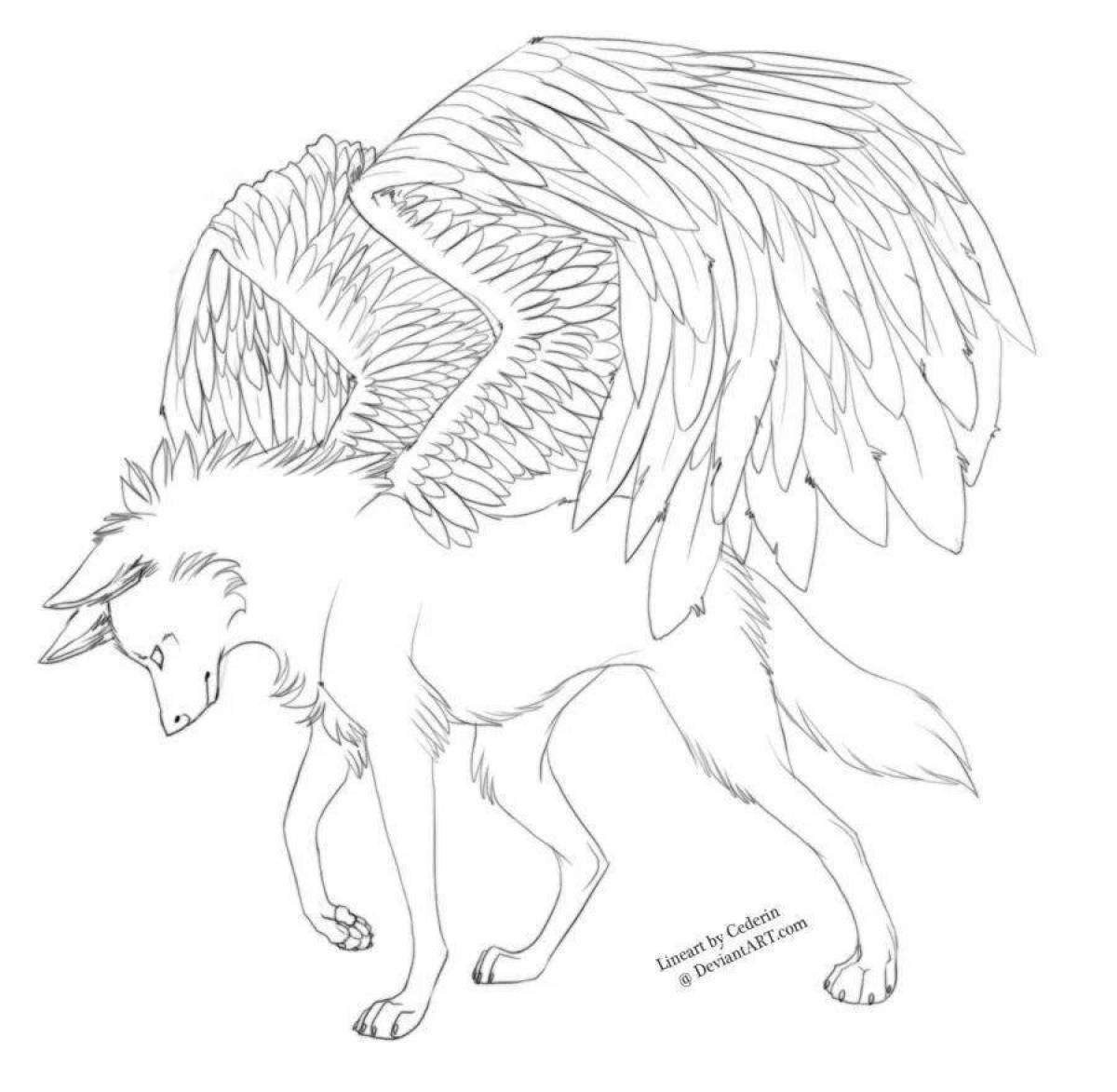 Dazzling coloring wolf with wings