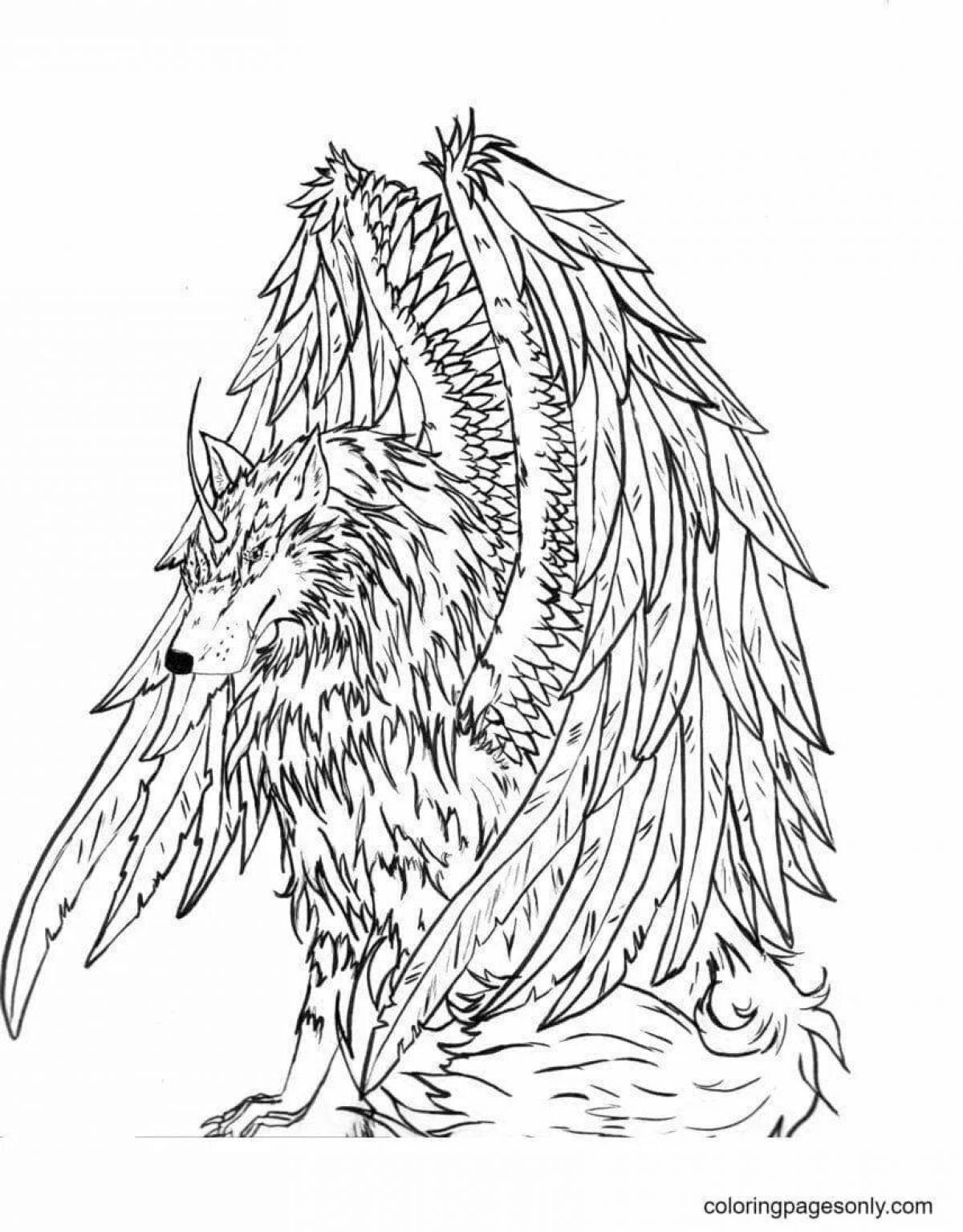 Статная раскраска волк с крыльями