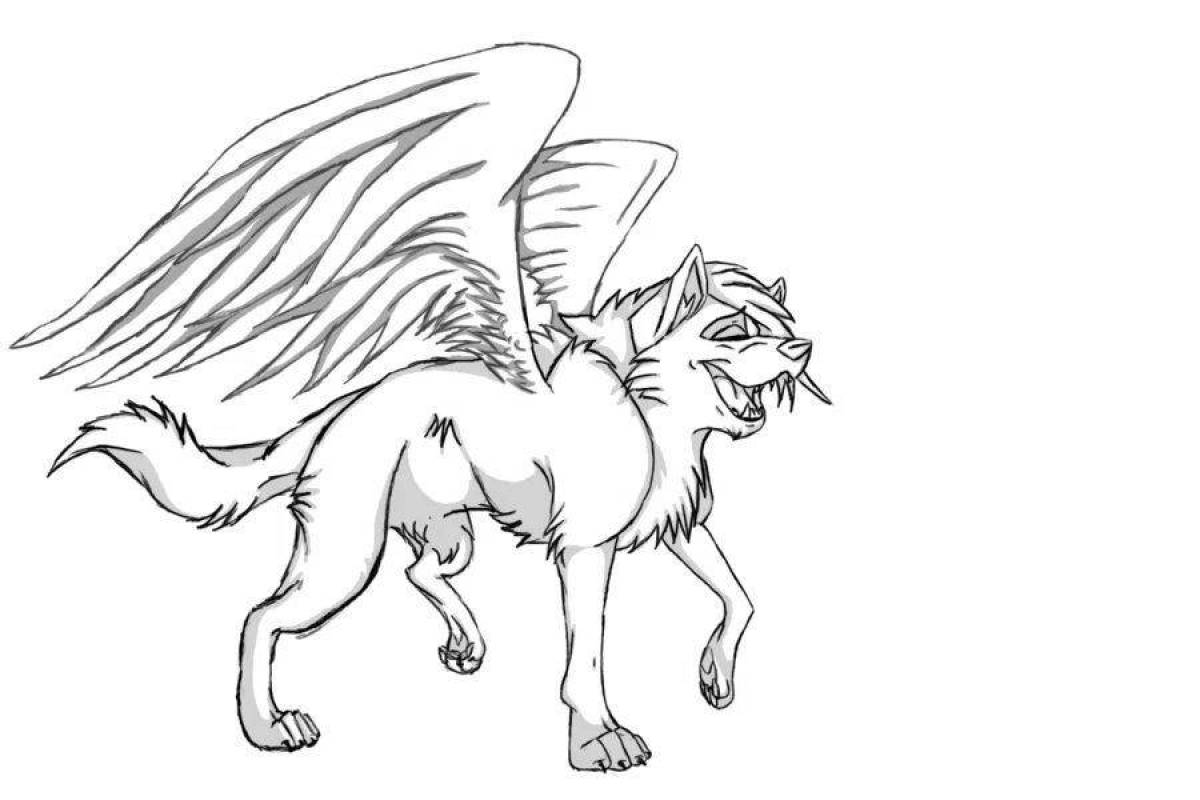 Great coloring wolf with wings