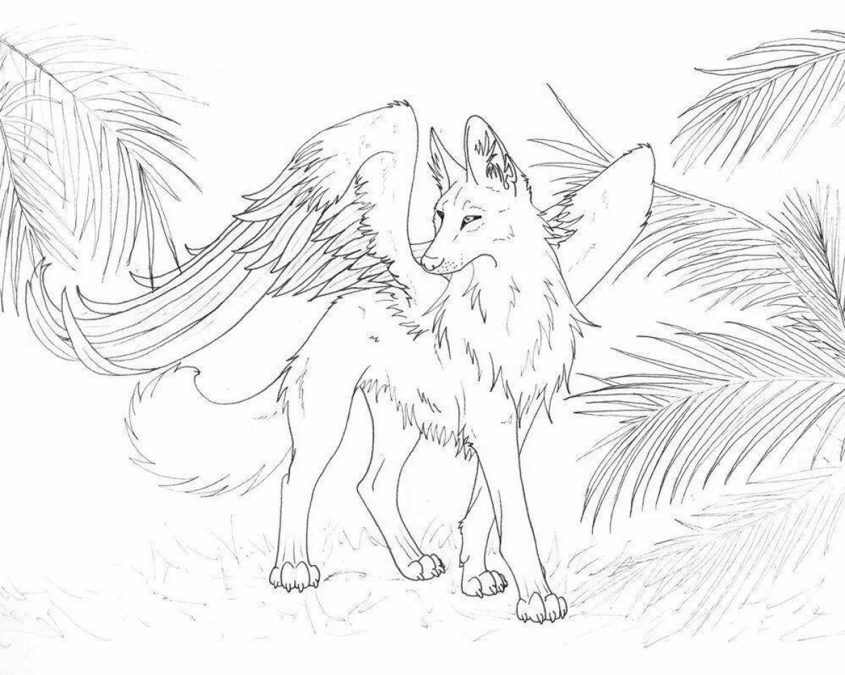 Превосходная раскраска волк с крыльями