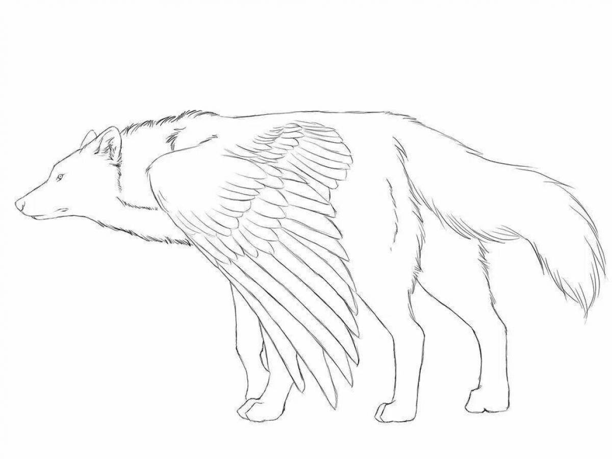 Прославленная раскраска волк с крыльями