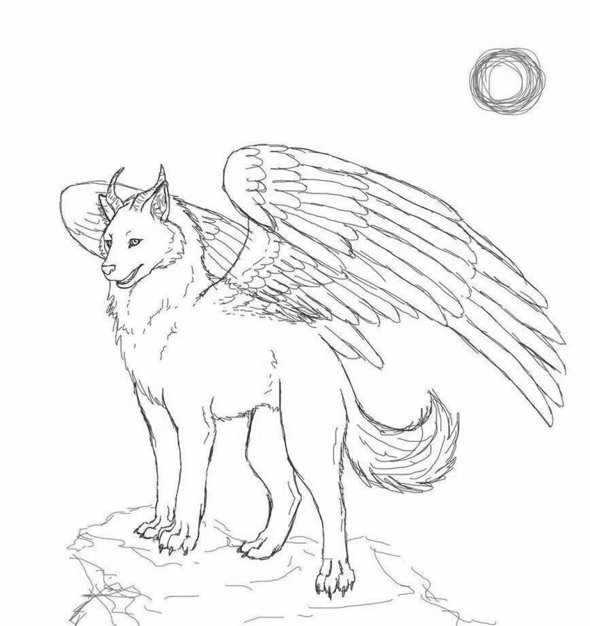 Glorious wolf coloring with wings