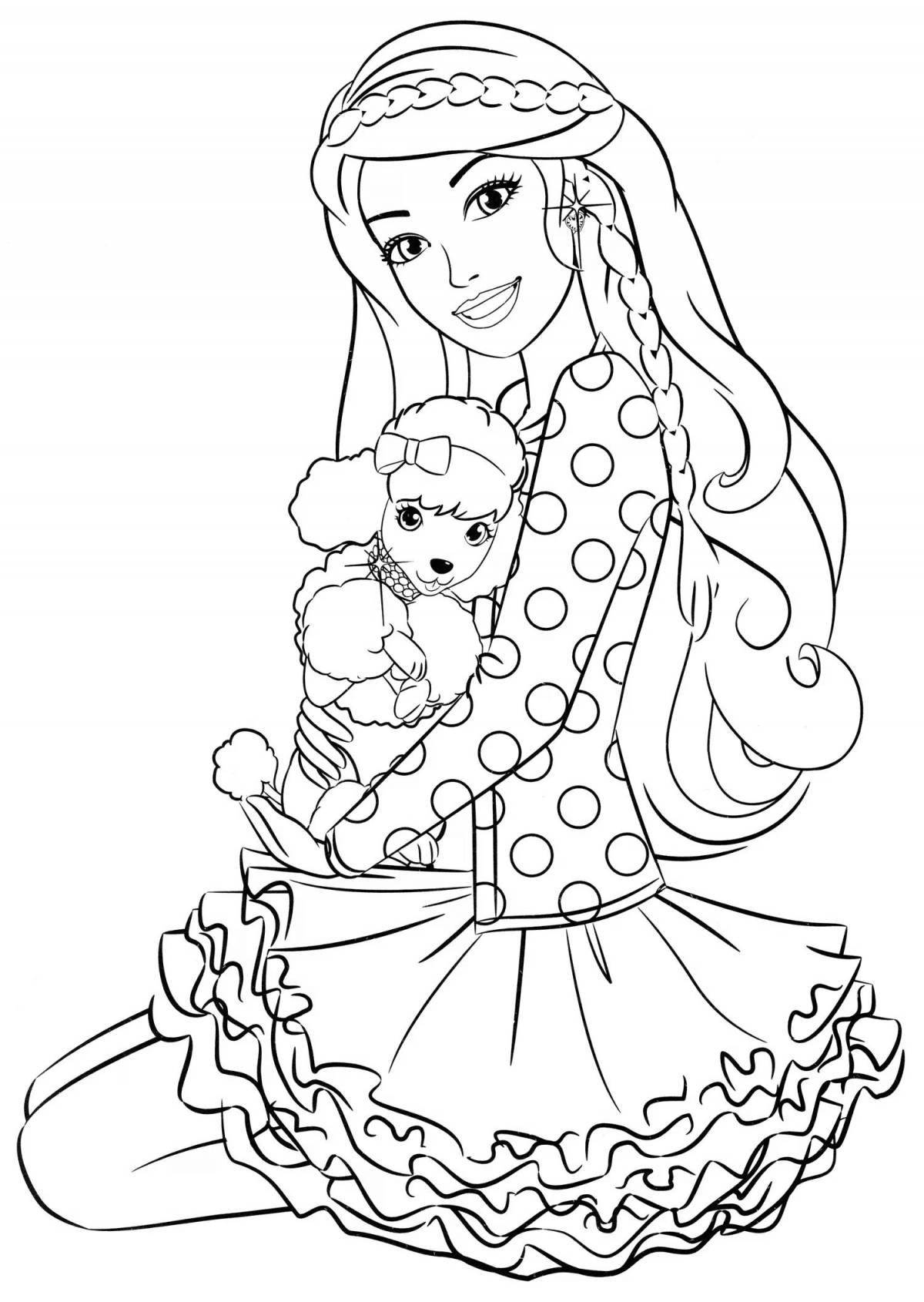 A fun coloring book for Barbie with a dog