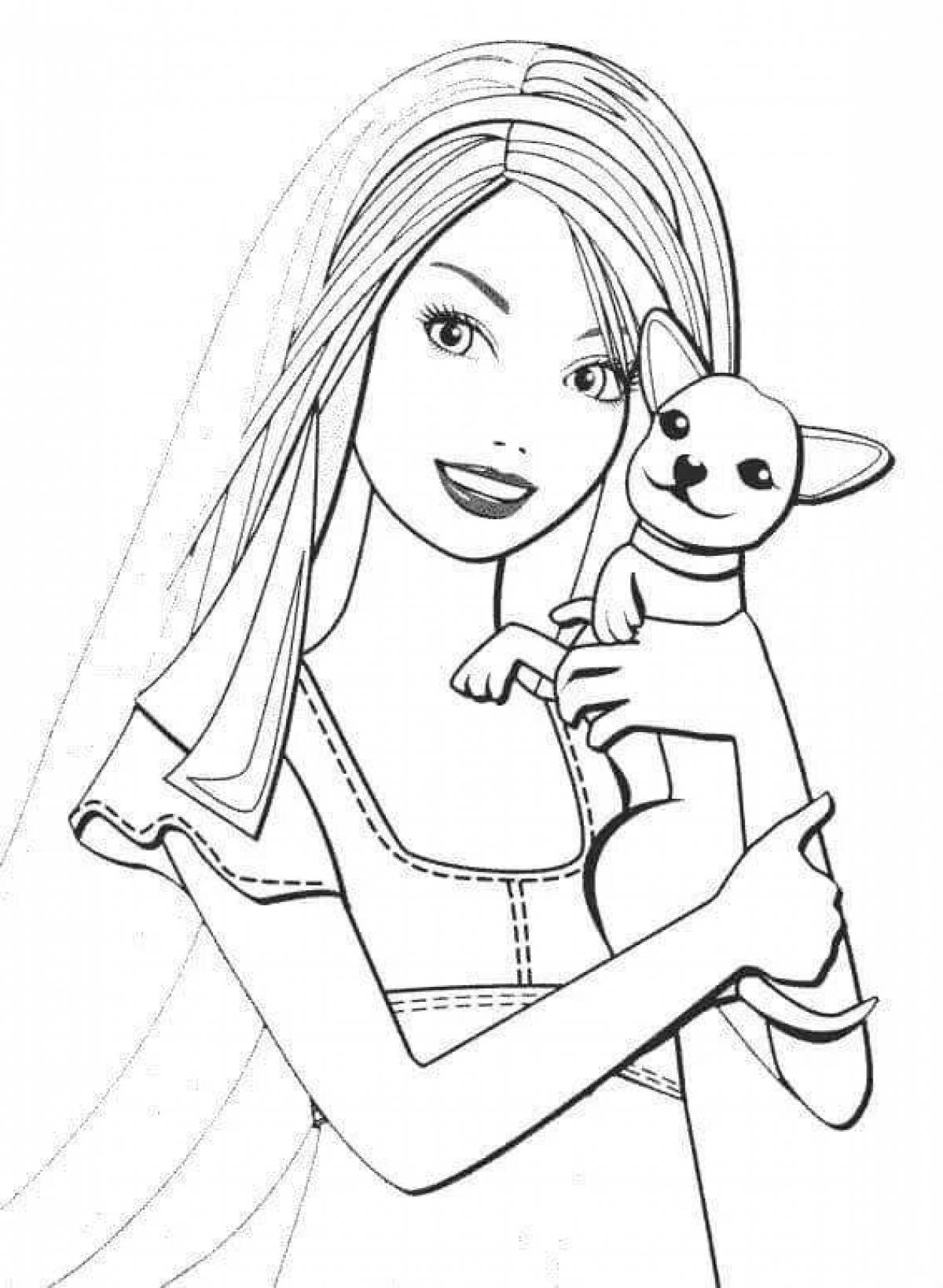 Amazing coloring book Barbie with a dog