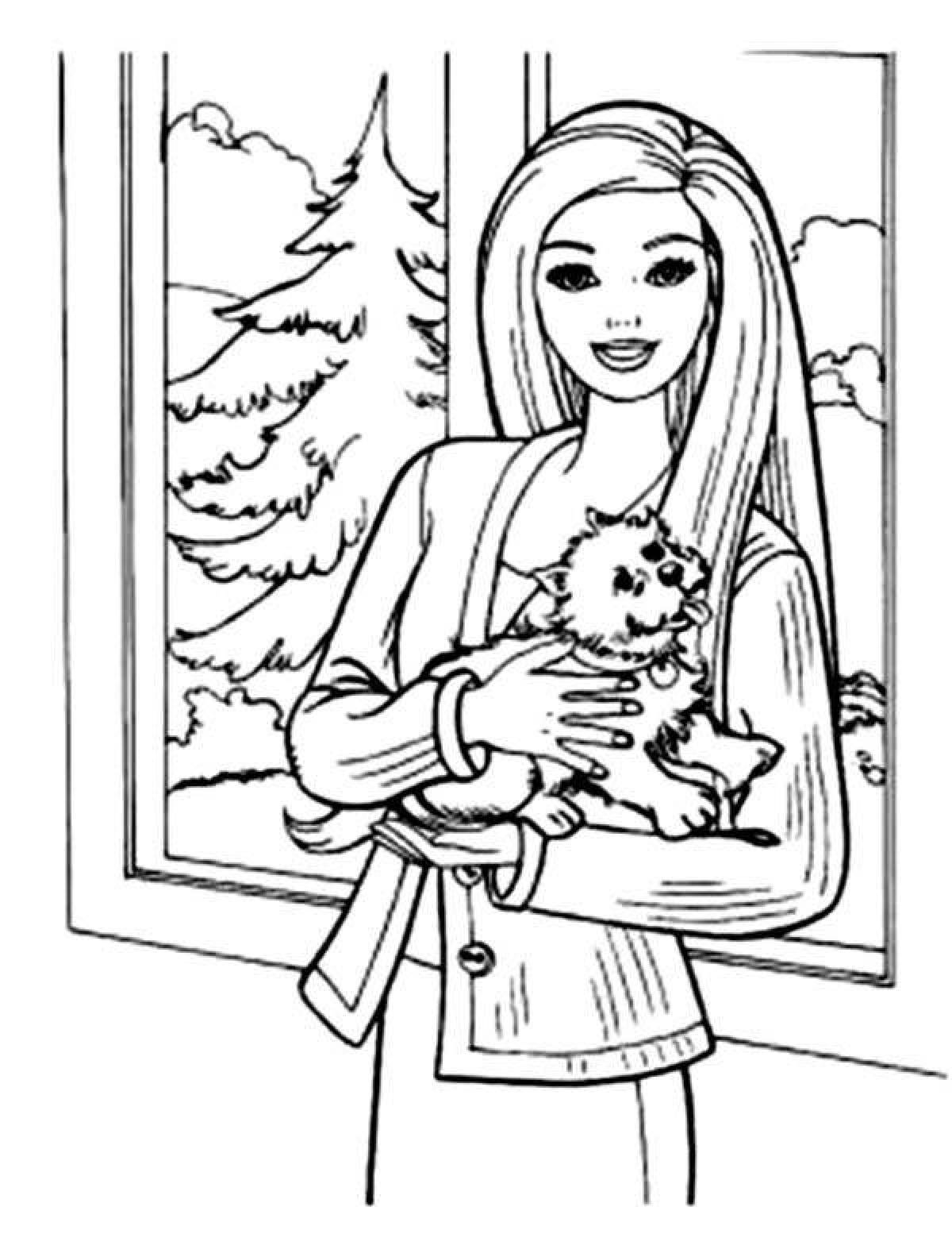 Playful coloring of Barbie with a dog