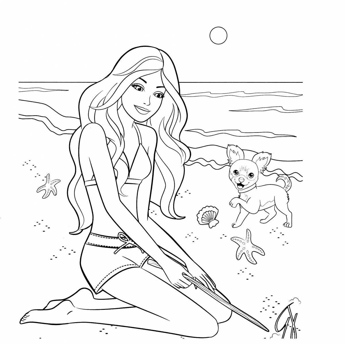 Fairytale coloring book Barbie with a dog