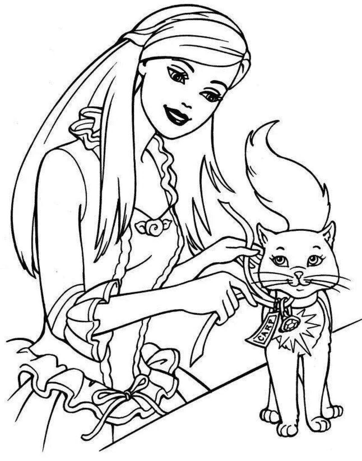 Elegant coloring barbie with a dog