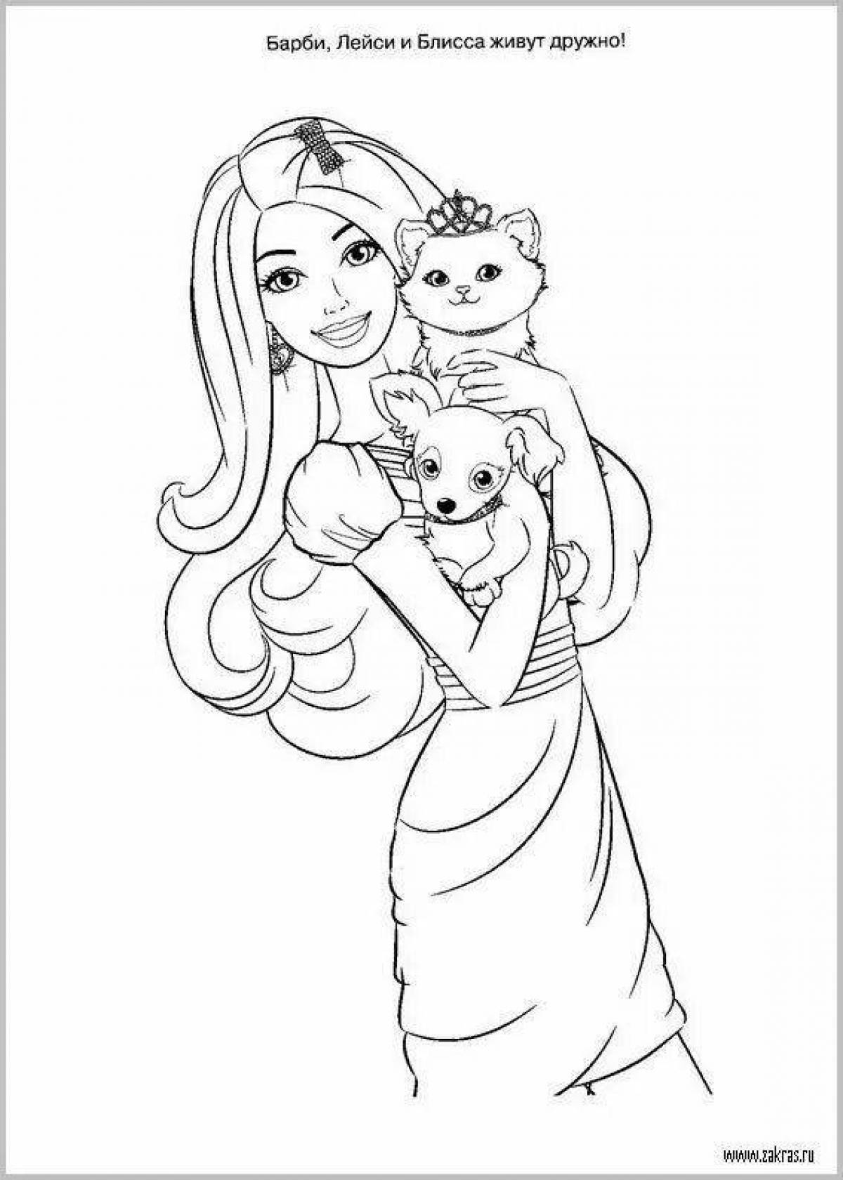 Serene coloring barbie with a dog