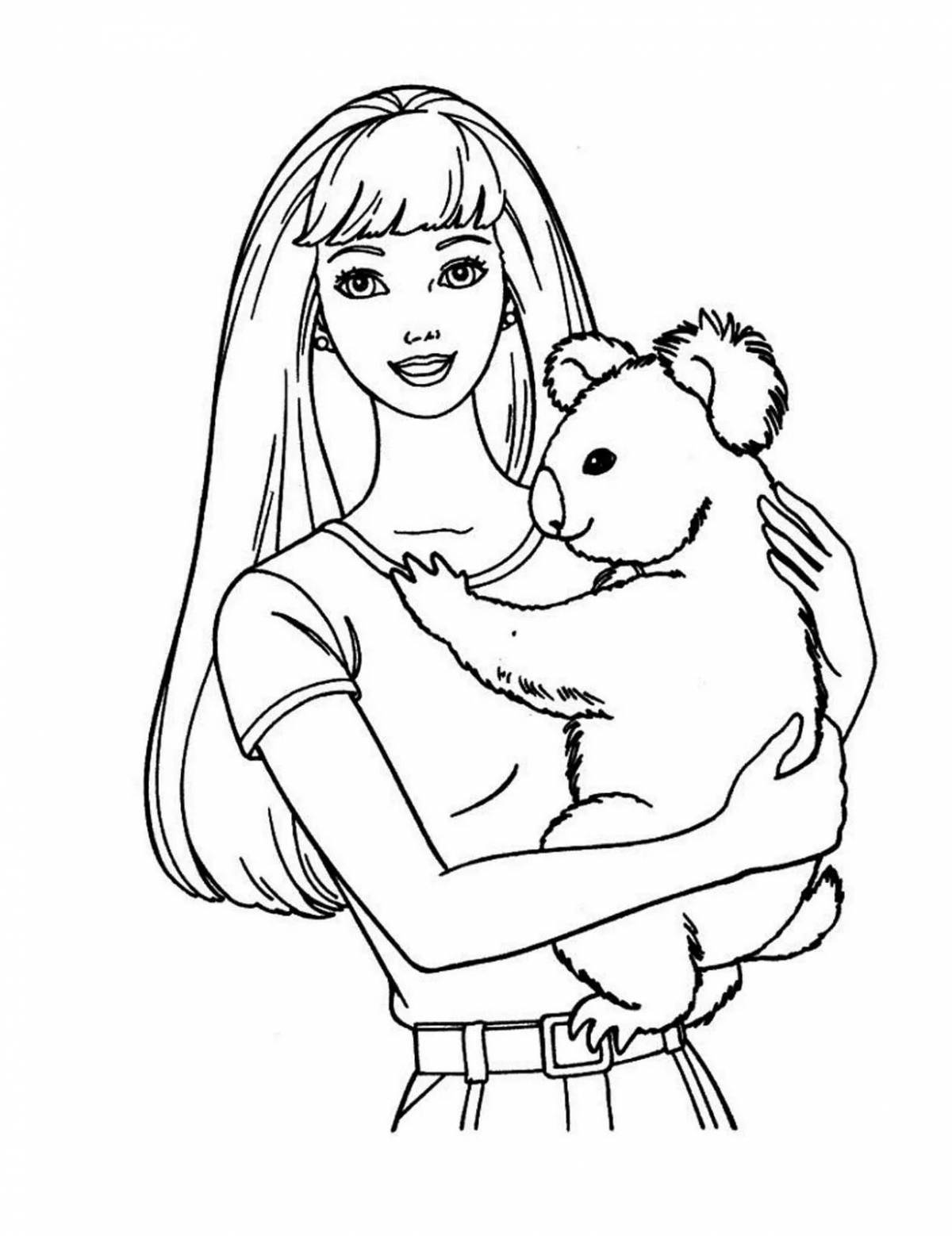 Fancy coloring barbie with a dog
