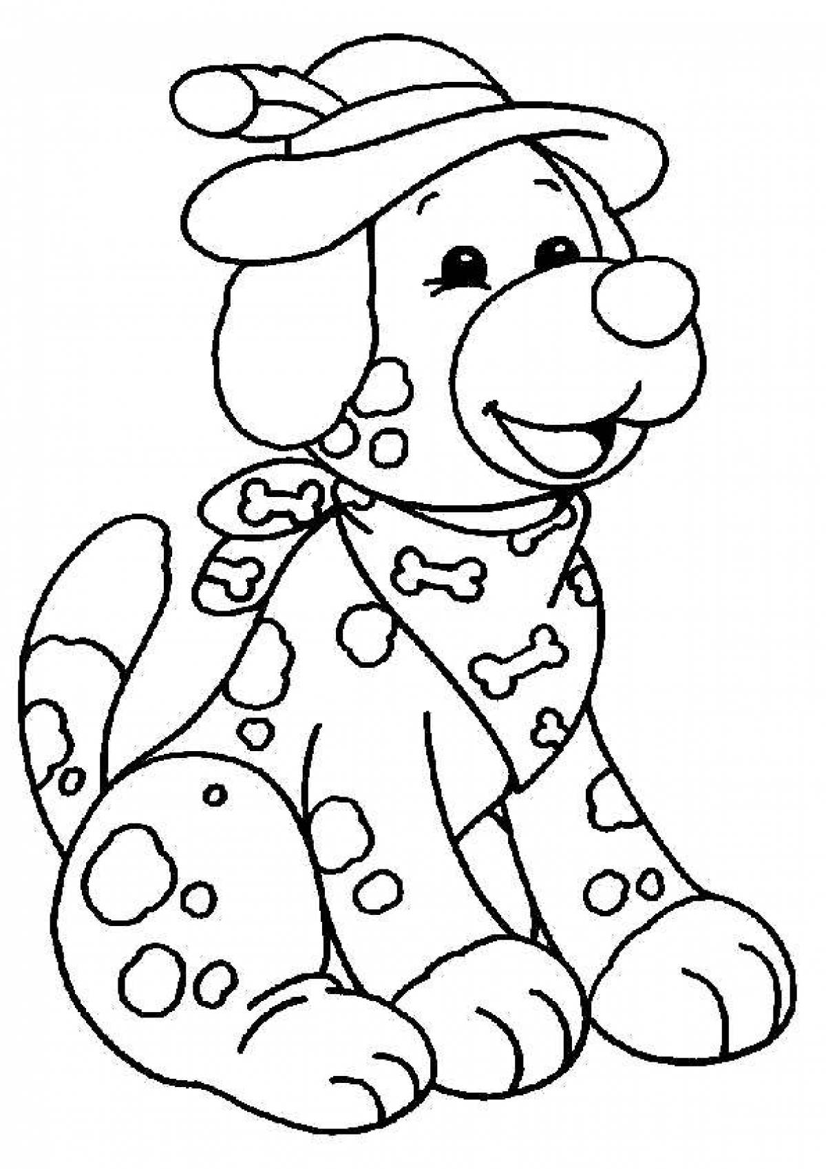 Playful coloring dog with clothes