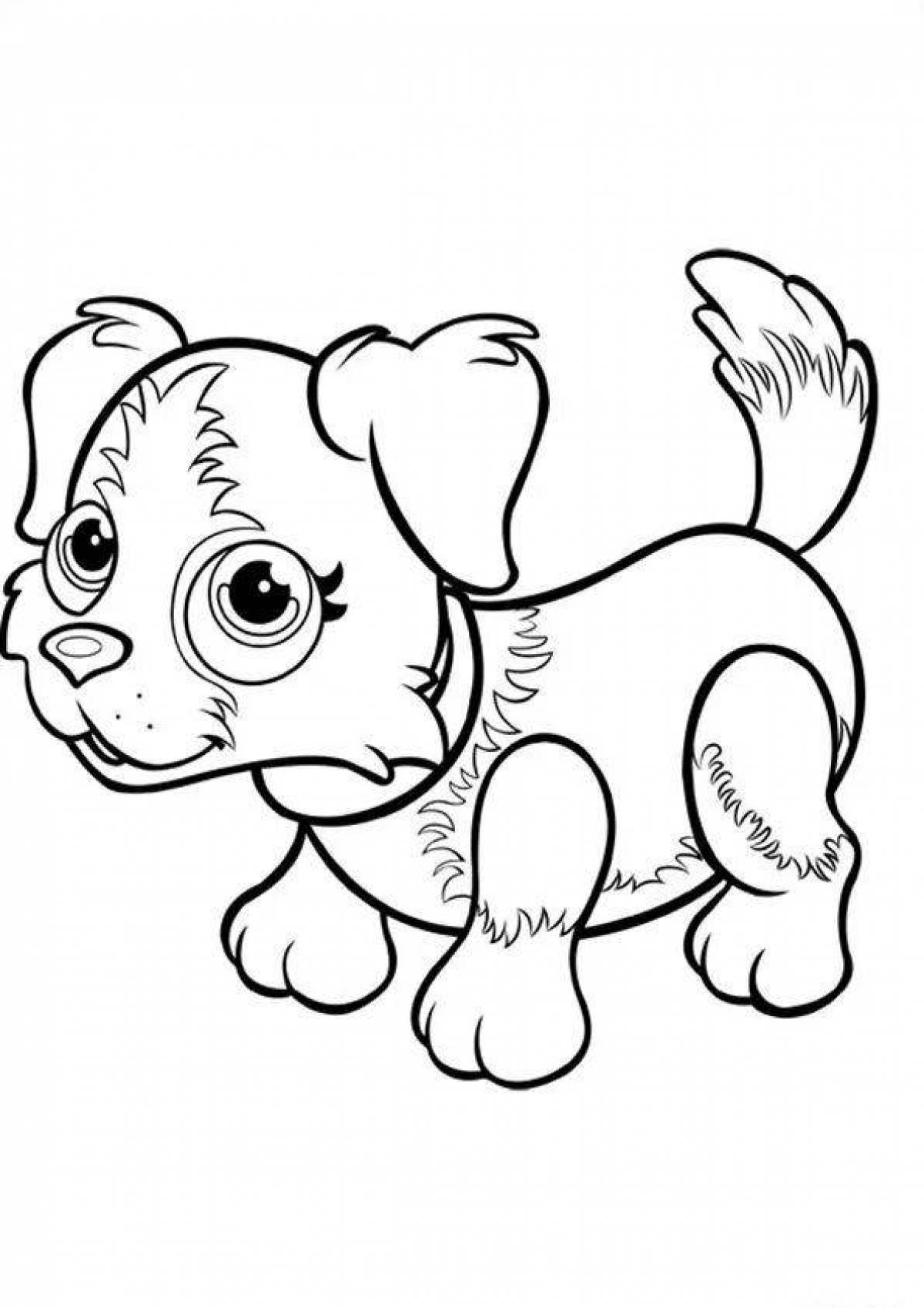 Adorable coloring book dog with clothes