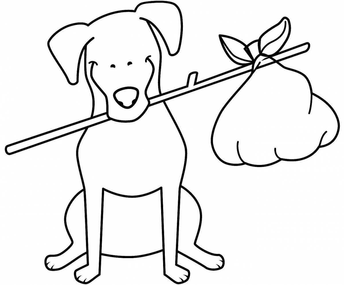Coloring book zany dog ​​with clothes
